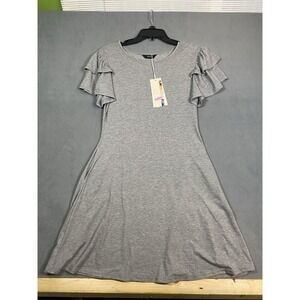 NWT Women's Small Above The Knee Ruffle Sleeve Fit & Flare Dress Gray Pockets